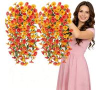Shein 4 piezas de enredaderas artificiales colgantes de gloria de la mañana, guirnalda de flores de seda falsa resistente a los rayos UV con hojas de eucali