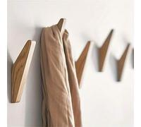 Shein 4 piezas de ganchos de pared de roble estilo japonés creativo, ganchos de madera para colgar ropa, batas de baño, bufandas, toallas, auriculares, adec