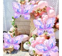 Shein 4 piezas de globos de lámina de aluminio con diseño de mariposas de colores púrpura para fiestas con temática de mariposas, bodas, cumpleaños, decorac