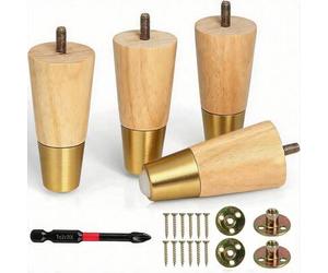 Shein 4 piezas de patas de muebles de madera, patas redondas sólidas de 4 pulgadas de estilo mid-century, patas de sofá de madera de repuesto, adecuadas par