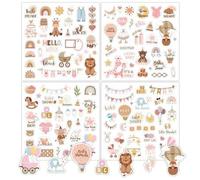 Shein 4 piezas de pegatinas para bebé, pegatinas decorativas de cuaderno de dibujos animados en inglés de Morandi, pegatinas para álbum de fotos de bebé, ni