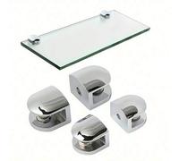 Shein 4 piezas de soportes de estante de vidrio de acero inoxidable, soportes de vidrio ajustables reforzados, abrazaderas de baño plateadas