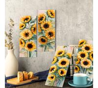 Shein 4 piezas Decoración de pared de pintura de arte de madera con girasoles, decoración floral abstracta vintage de girasoles en floración, resistente al