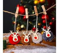 Shein 4 piezas Decoraciones navideñas, figuras ornamentales de ovejas de fieltro de lana, adornos colgantes de renos con pompones esponjosos, adornos para e