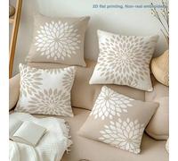 Shein 4 piezas Fundas de almohada con estampado floral geométrico de dalia de color té con leche en estilo moderno y simple [sin relleno de almohada], 17.7*