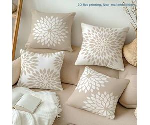 Shein 4 piezas Fundas de almohada con estampado floral geométrico de dalia de color té con leche en estilo moderno y simple [sin relleno de almohada], 17.7*