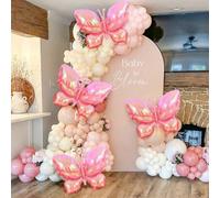 Shein 4 piezas Globos de mariposa de 25.5 pulgadas con degradado de color rosa, globos de aluminio en forma de mariposa rosa con película de poliéster para