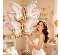 Shein 4 piezas Globos de mariposa de dibujos animados, delicados globos de lámina de mariposa adecuados para fiesta de cumpleaños, despedida de soltera, bod