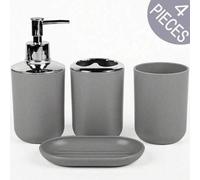Shein 4 piezas Juego de accesorios de baño de lujo, de material de plástico y acero inoxidable, que incluye botella de loción, portacepillos de dientes, vas