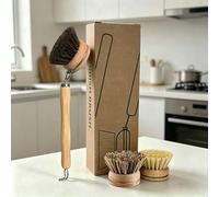 Shein 4 piezas Juego de cepillos de platos de madera con mango largo, cabezal de cepillo hecho de fibra de coco y fibra vegetal duraderas