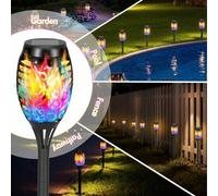 Shein 4 piezas Luces de antorcha solar para exteriores, iluminación con sensor automático enchufable al suelo, luces solares para exteriores, luces de atmós