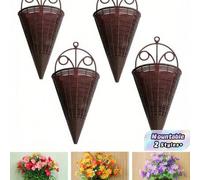 Shein 4 piezas Maceta colgante de pared de imitación de ratán marrón rústico, cestas de orquídeas estilo mimbre vintage para decoración del hogar, maceta vi