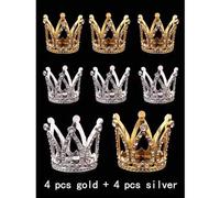 Shein 4 piezas Mini Decoraciones de Corona para Pastel, Accesorios de Horneado de Corona de Cristal Dorada, Suministros de Horneado para Cumpleaños