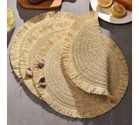 Shein 4 piezas ribete con fleco beige redondo papel mesa para Vajilla mesa