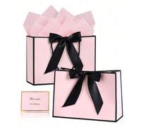 Shein 4 piezas/Set Bolsas de regalo rosas, incluye 1 bolsa de regalo, 1 hoja de papel de seda, 1 tarjeta con cinta, bolsa de compras, bolsa de embalaje port