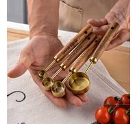 Shein 4 Piezas/set Juego De Cucharas Medidoras De Acero Inoxidable Con Mango De Madera, Cucharas Medidoras Y Tazas Medidoras, Herramientas Para Hornear, Esc