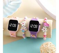 Shein 4 piezas/Set Reloj digital LED cuadrado para niñas, reloj de pulsera con elemento dulce de unicornio, reloj asequible para volver a la escuela, útiles