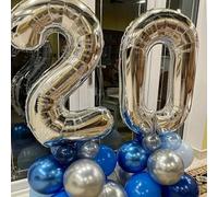 Shein 40 pulgadas Globos de número de lámina de color plateado, globos con dígitos de gran tamaño adecuados para decoración de fiestas de cumpleaños, bodas,