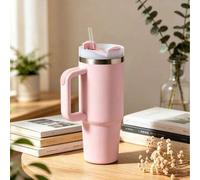 Shein 40oz Vaso aislado de acero inoxidable con pajita, Termo de viaje rosa al vacío, Taza térmica de doble pared, Botella de agua reutilizable a prueba de