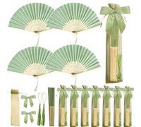 Shein 40pcs/20pcs/1 pieza Juego de Regalo de Boda de Abanicos Plegables Verde Claro -- Incluye 10 Abanicos Plegables, 10 Bolsas de Almacenamiento de Organza