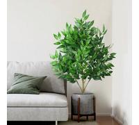 Shein 42-64cm Planta de eucalipto, hoja de sauce tropical, rama de árbol de banyan de plástico, hoja de ficus de seda, decoración del hogar, verde, apta par