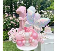 Shein 42 piezas/Set Decoraciones de fiesta con tema de mariposa, Globos de números de lámina rosa pastel de 40 pulgadas 0-9, Globos de mariposa transparente