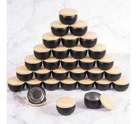 Shein 46 piezas Juego de tarros de vela de cera negra con tapas de grano de madera - Kit de fabricación de velas de metal sin cera, adecuado para manualidad