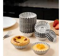 Shein 5/10/20/30/100/200 piezas Moldes reutilizables de aluminio para magdalenas/muffins/pudines, antiadherentes, para hornear crema de pudín, color platead