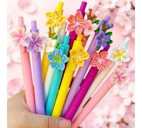 Shein 5/10/20 piezas Bolígrafos florales de primavera en tonos neutros - Hermosos bolígrafos para diario, bolígrafos de firma con flores lindas de estilo al