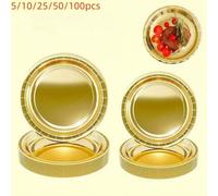Shein 5/10/25/50/100 piezas Vajilla de papel dorado, platos para ensalada, platos para postre, vajilla desechable para fiestas, platos de cartón para fiesta