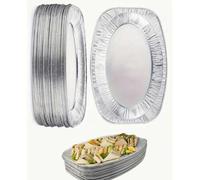 Shein 5/10 piezas Bandejas de hornear ovaladas de aluminio plateado, aptas para freidora de aire, parrilla, horno, barbacoa, todo el año, accesorios para fr