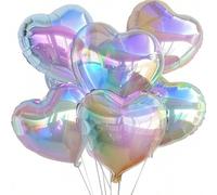 Shein 5/10 piezas Globos de lámina de corazón transparente holográfico multicolor de 18 pulgadas, adecuados para decoración de fiesta de cumpleaños, boda y
