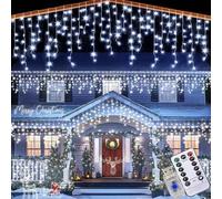 Shein 5,5 m/18,04 pies Luces de cadena de carámbanos LED de 96 con alimentación USB, 8 modos con temporizador, luces de carámbanos en cascada para Navidad,