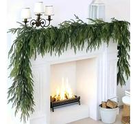 Shein 5.9 pies Guirnalda artificial de pino de Norfolk Guirnalda de pino de invierno Verde guirnalda de follaje artificial para mesa, chimenea, pared, escal