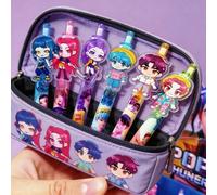 Shein 5 piezas Bolígrafo retráctil con pegatinas de personajes chibi de D-Emon Hunter de K-Pop, papelería de dibujos animados lindos para fans, regalo para