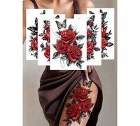 Shein 5 piezas de pegatinas de tatuaje temporal con patrón de rosa roja y mariposa, resistentes al agua y al sudor, fáciles de aplicar y de quitar, para muj