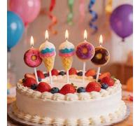 Shein 5 piezas de velas con forma de donut de colores lindos, decoraciones para pasteles, velas con forma de cono de helado, velas de postres para suministr
