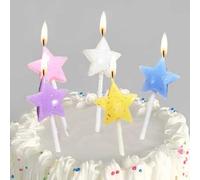 Shein 5 piezas de velas con forma de estrella y decoración con purpurina en colores de macarrón para pastel de cumpleaños, decoración de fiesta, regreso a c