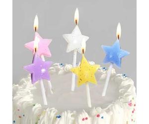 Shein 5 piezas de velas con forma de estrella y decoración con purpurina en colores de macarrón para pastel de cumpleaños, decoración de fiesta, regreso a c