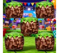 Shein 5 piezas Globos de aluminio con forma de cubo de píxel grande, tema de minero, decoración de cumpleaños de minería de píxel, suministros para fiestas,