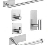 Shein 5 piezas Juego de accesorios de baño de acero inoxidable - Incluye barra de toallas, portarrollos de papel higiénico y gancho para bata - No se requie