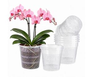 Shein 5 piezas Macetas transparentes para orquídeas, macetas de plástico transparente con agujeros de drenaje, macetas de crecimiento transpirables para pla