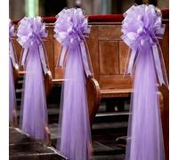 Shein 5 Set de decoración de boda morada, conjunto de lazos de tul blanco, lazos de organza, grandes lazos decorativos para el coche de boda con cinta de tu