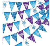 Shein 5 sets de decoración de fiesta de invierno, banderines triangulares con copos de nieve, banderas de papel con diseño de nieve para decoración de fiest