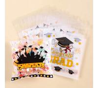 Shein 50/100 piezas Bolsas de regalo autoadhesivas para graduación, con diseño de "¡Felicitaciones GRADUADO!" y gorros de graduación, bolsas de embalaje de