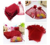 Shein 50/100 piezas Bolsas de regalo de color vino tinto, bolsas de organza rojo oscuro para caramelos, bolsas de favor de boda de colores mixtos, bolsas de