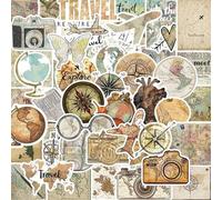 Shein 50/100 piezas Pegatinas de Mapa de Viaje Vintage, Paquete de Pegatinas Estéticas Creativas para Teléfono, Equipaje, Taza, Computadora, Bullet Journal,