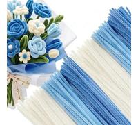 Shein 50/100Pcs Limpiapipas Azules, Tallos de Chenilla Multicolor, Varillas de Alambre con Brillo, Suministros de Manualidades de Limpiapipas Coloridos, Tir