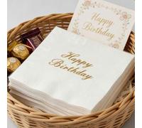 Shein 50/20/1 Paquete de Servilletas Desechables para Fiestas de Cumpleaños, Servilletas Blancas con Impresión Dorada y Decoración Elegante de Lámina Oro Ro