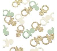 Shein 50/200 piezas Confeti de mesa con patrón de chupete verde salvia & dorado, adecuado para Baby Shower, fiesta de revelación de género, fiesta de bienve